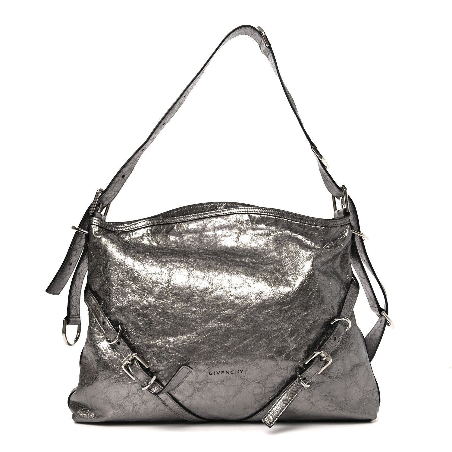 Metallic Calfskin Medium Voyou Bag Silver