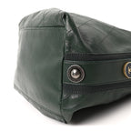 Calfskin Stitched Large Button Up Hobo Dark Green