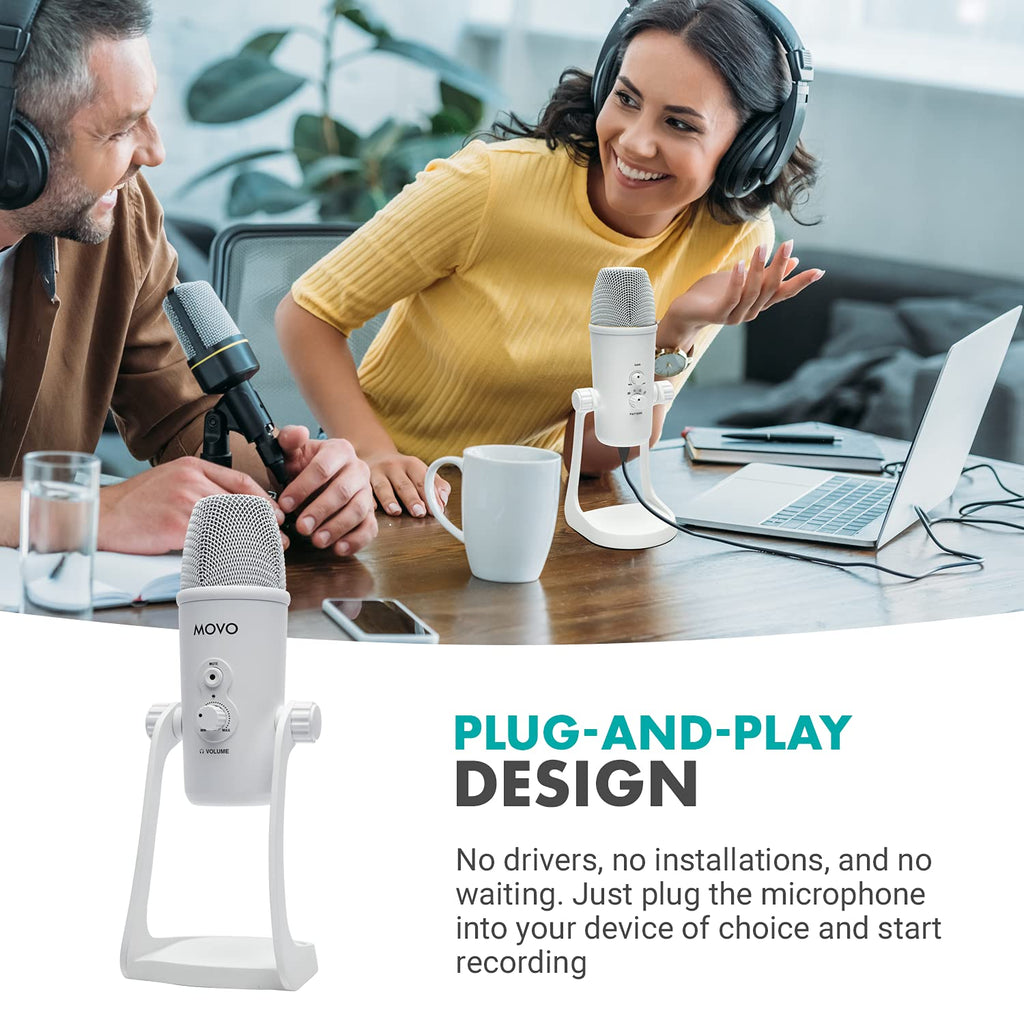 Movo UM700W White Desktop USB Microphone for Computer