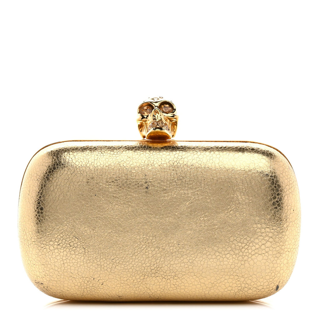 Metallic Nappa Skull Box Clutch Gold