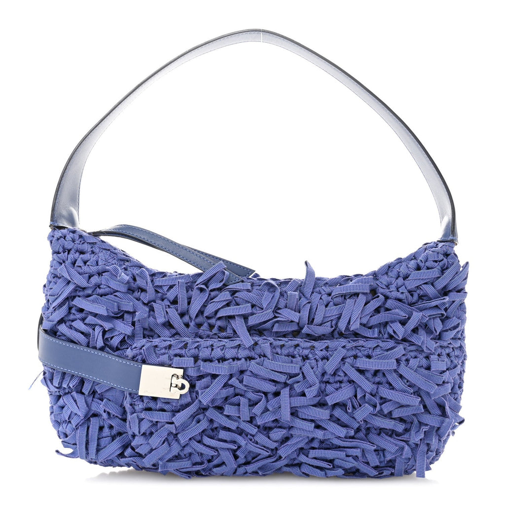 Canvas Fringe Hug Shoulder Bag Blue