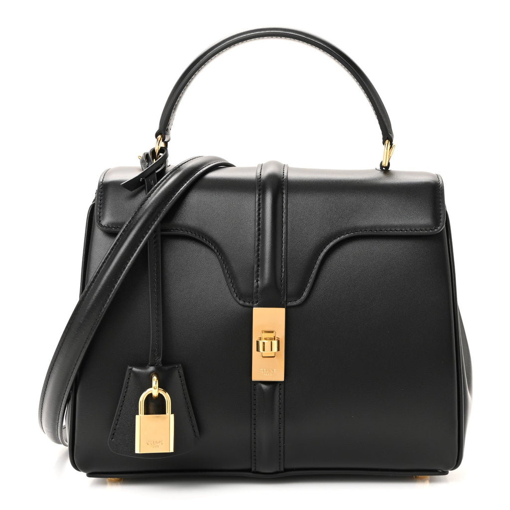 Satinated Calfskin Small 16 Top Handle Bag Black