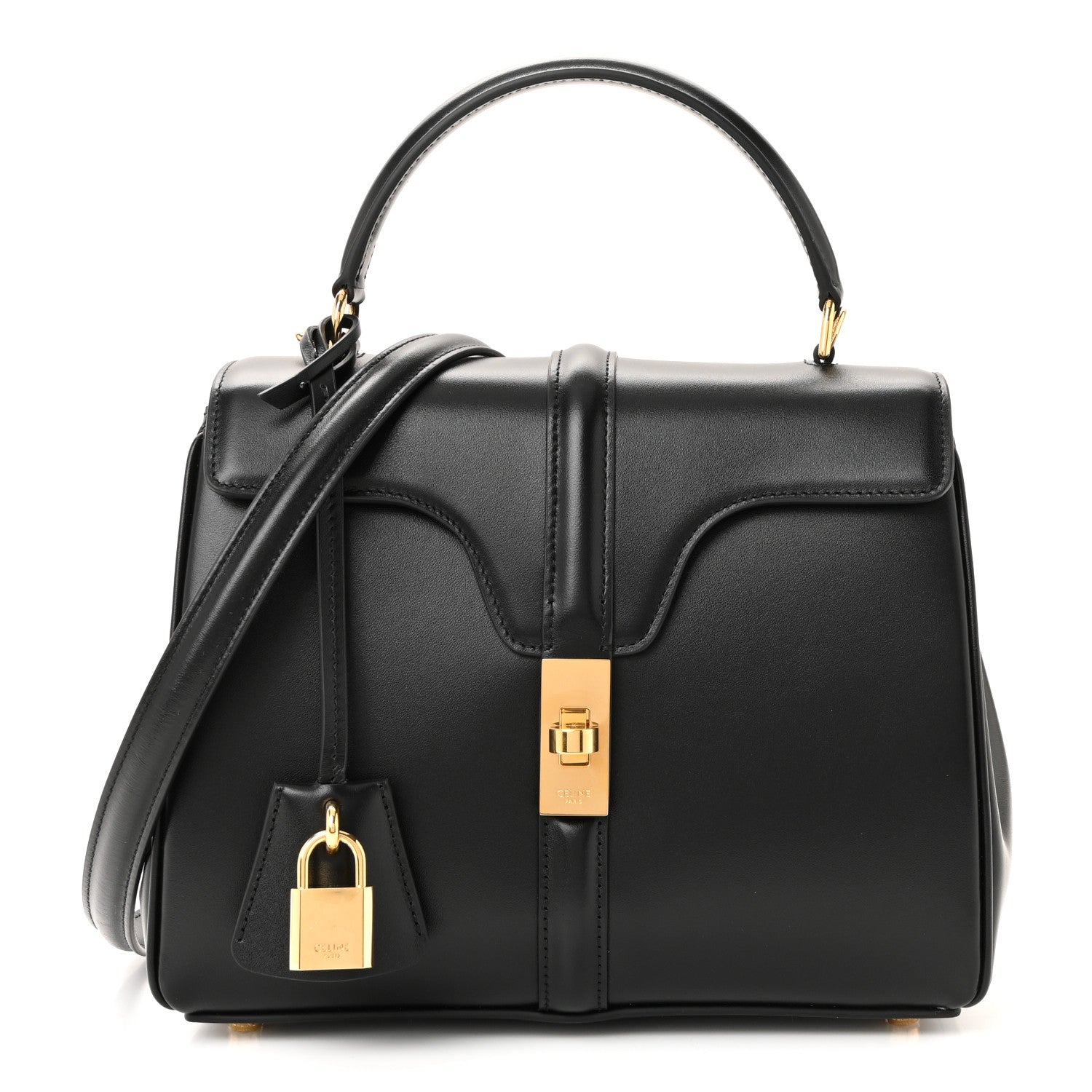 Satinated Calfskin Small 16 Top Handle Bag Black