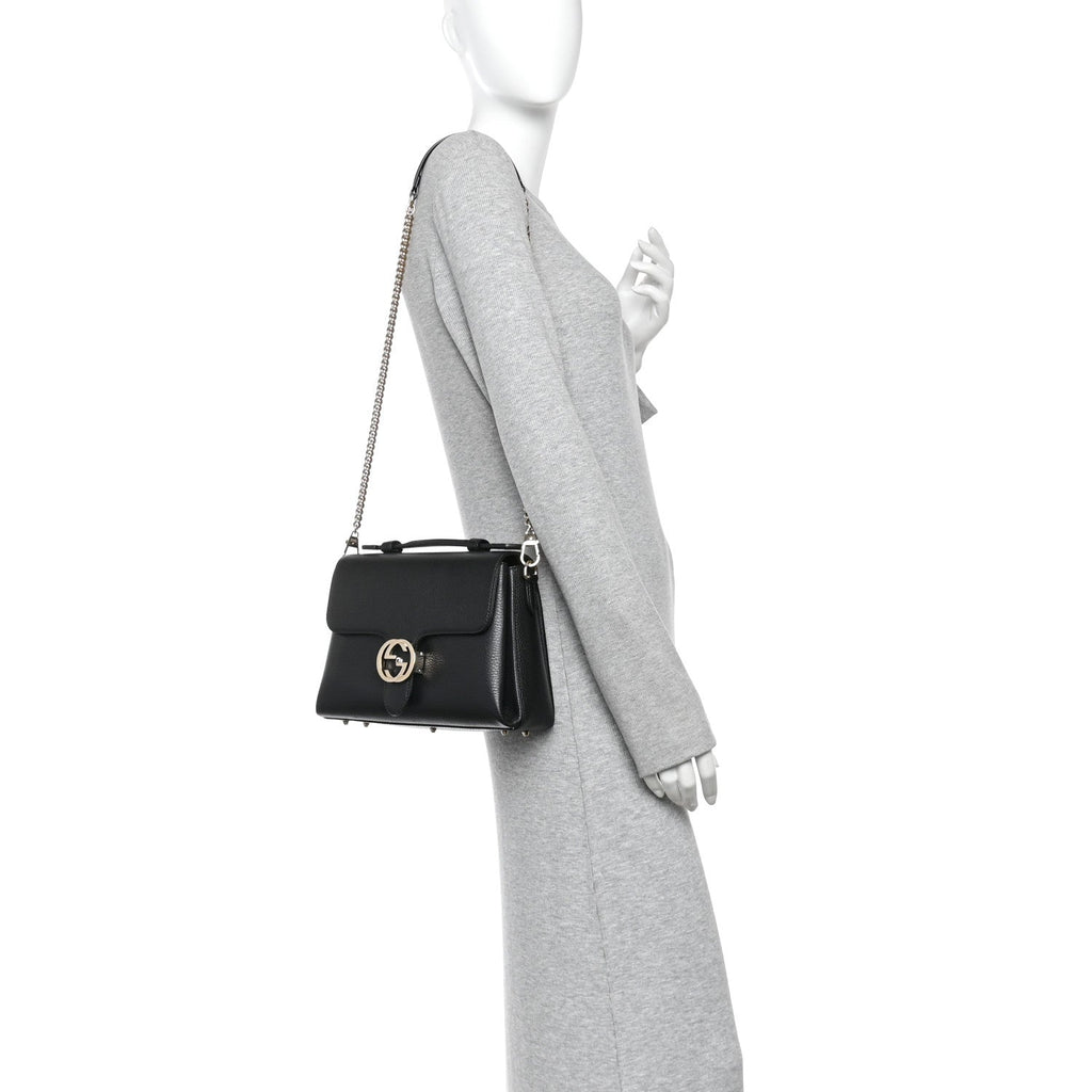 Dollar Calfskin Interlocking G Top Handle Shoulder Bag Black