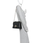 Dollar Calfskin Interlocking G Top Handle Shoulder Bag Black