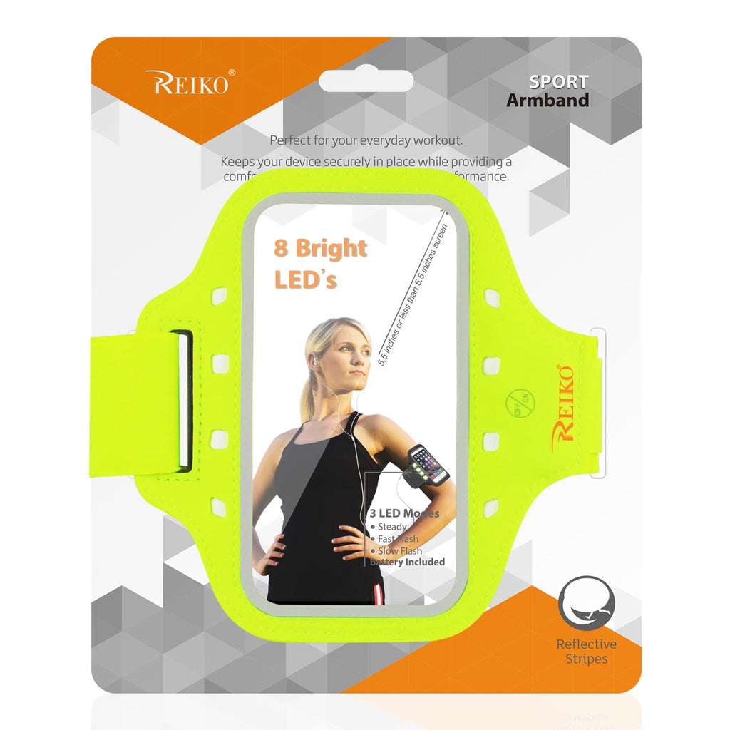 Reiko Running Sports Armband For Iphone 7 Plus/ 6S Plus Or 5.5 Inches Device With Led In Green (5.5X5.5 Inches)