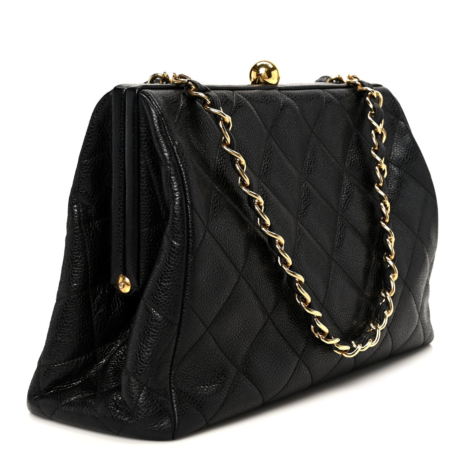 Caviar Quilted Kisslock Shoulder Bag Black
