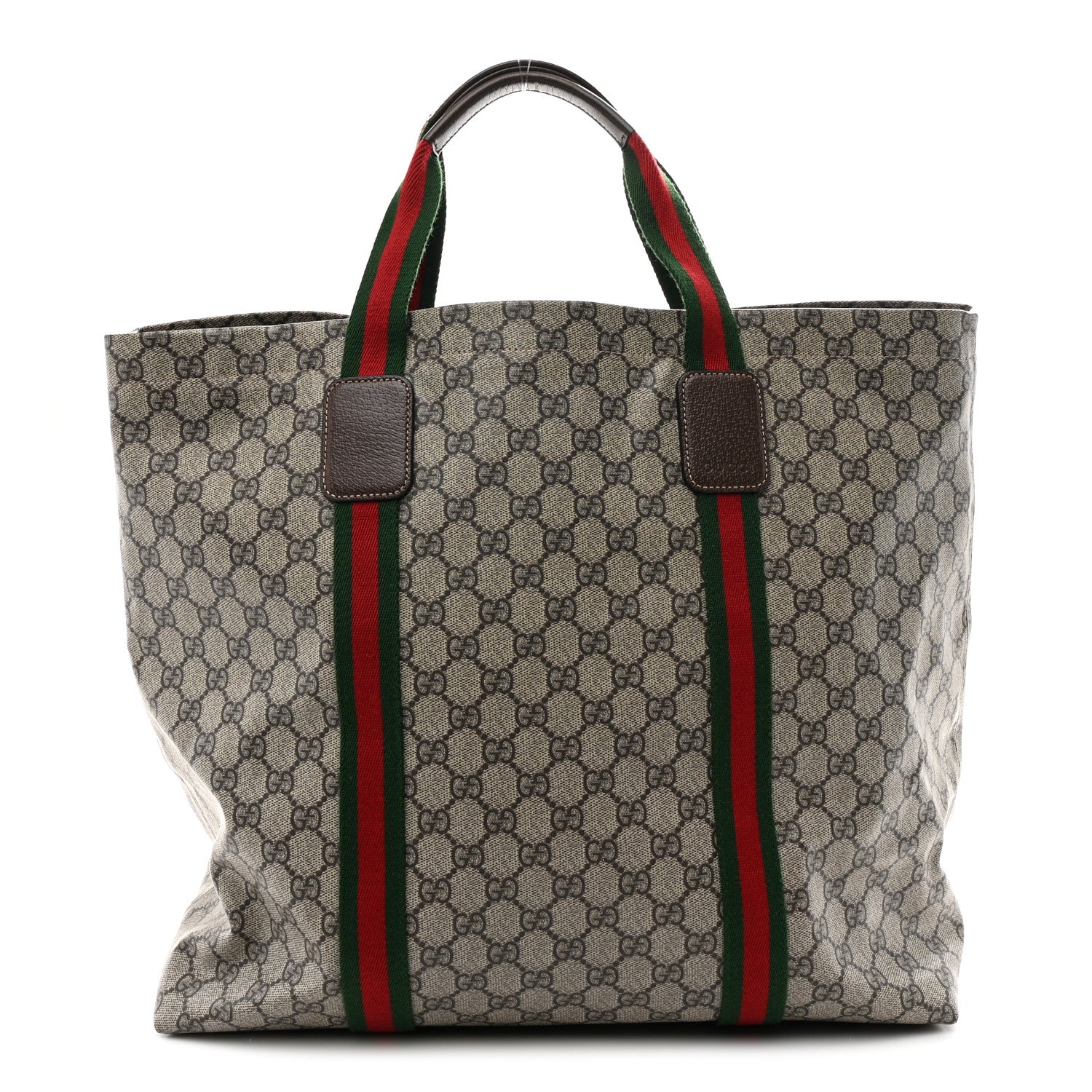 Tender GG Supreme Monogram Textured Dollar Calfskin Web Tote Beige Ebony New Acero