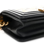 Metallic Crumpled Goatskin Small Boy Flap Black Gold