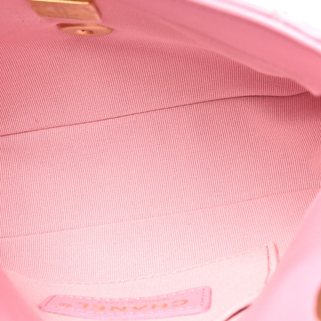 Lambskin Quilted Mini Lacquered Chain Flap Pink