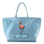 Goyardine Embroidered Flamingo Reversible Anjou PM Sky Blue