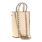 Pebbled Calfskin Rockstud North South Crossbody Bag Light Ivory