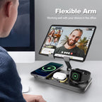 7-in-1 Wireless Charging Station for iPhone, iPad, AirPods, and Apple Watch with Fast Charging, Night Lamp, and Clock Features