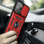 Kickstand Ring Holder With Slide Camera Cover Tpu Magnetic Car Mount For Apple Iphone 13  Pro In Red