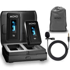 Movo WMX-2 Wireless Lavalier Microphone System with Charging Case for Cameras