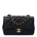 Lambskin Quilted Mini Rectangular Flap Black