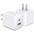 Entronix 20W Dual USB Wall Charger with USB-C - 2-Pack for iPhone, Android, and Tablets