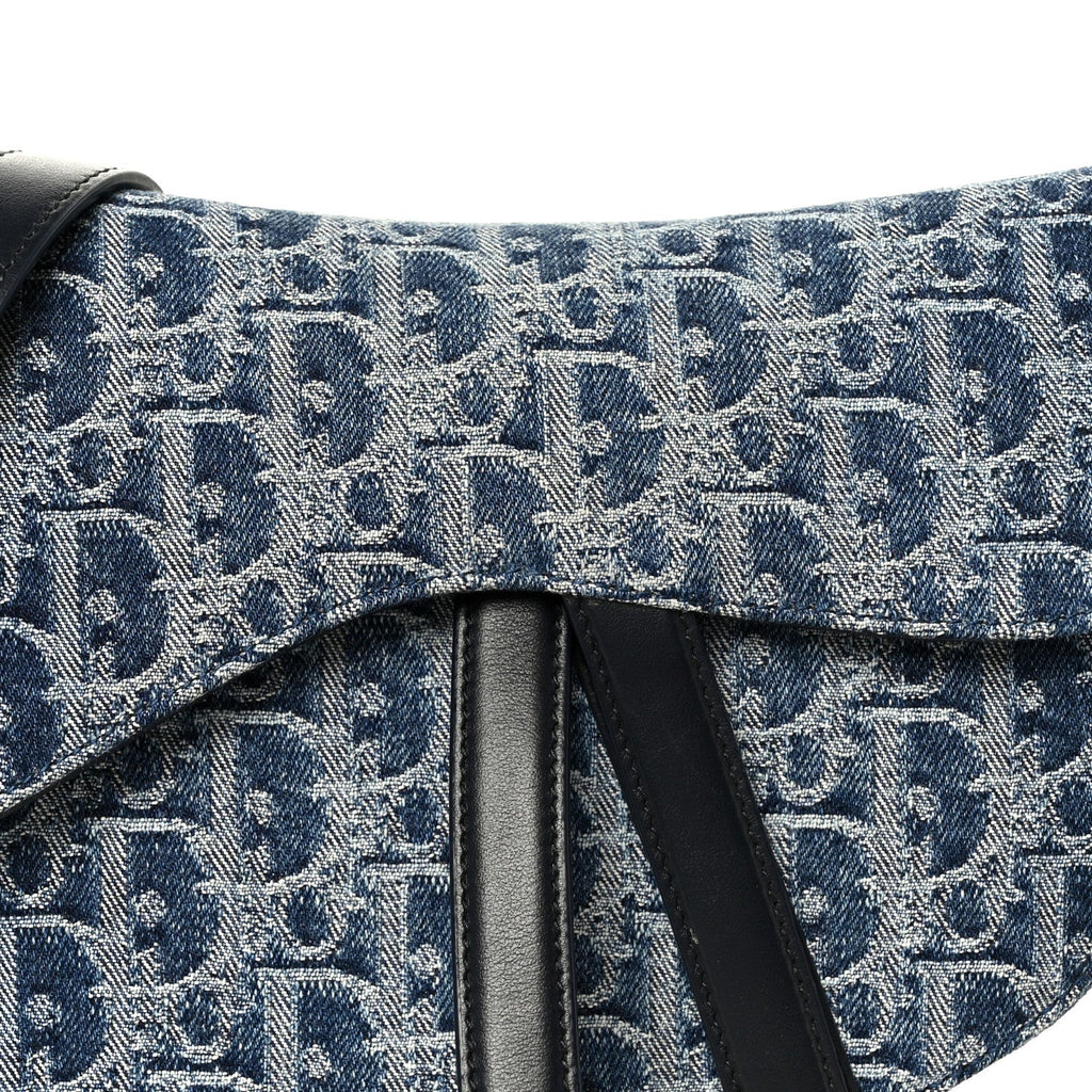 Denim Oblique Jacquard Saddle Bag With Strap Blue