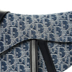 Denim Oblique Jacquard Saddle Bag With Strap Blue