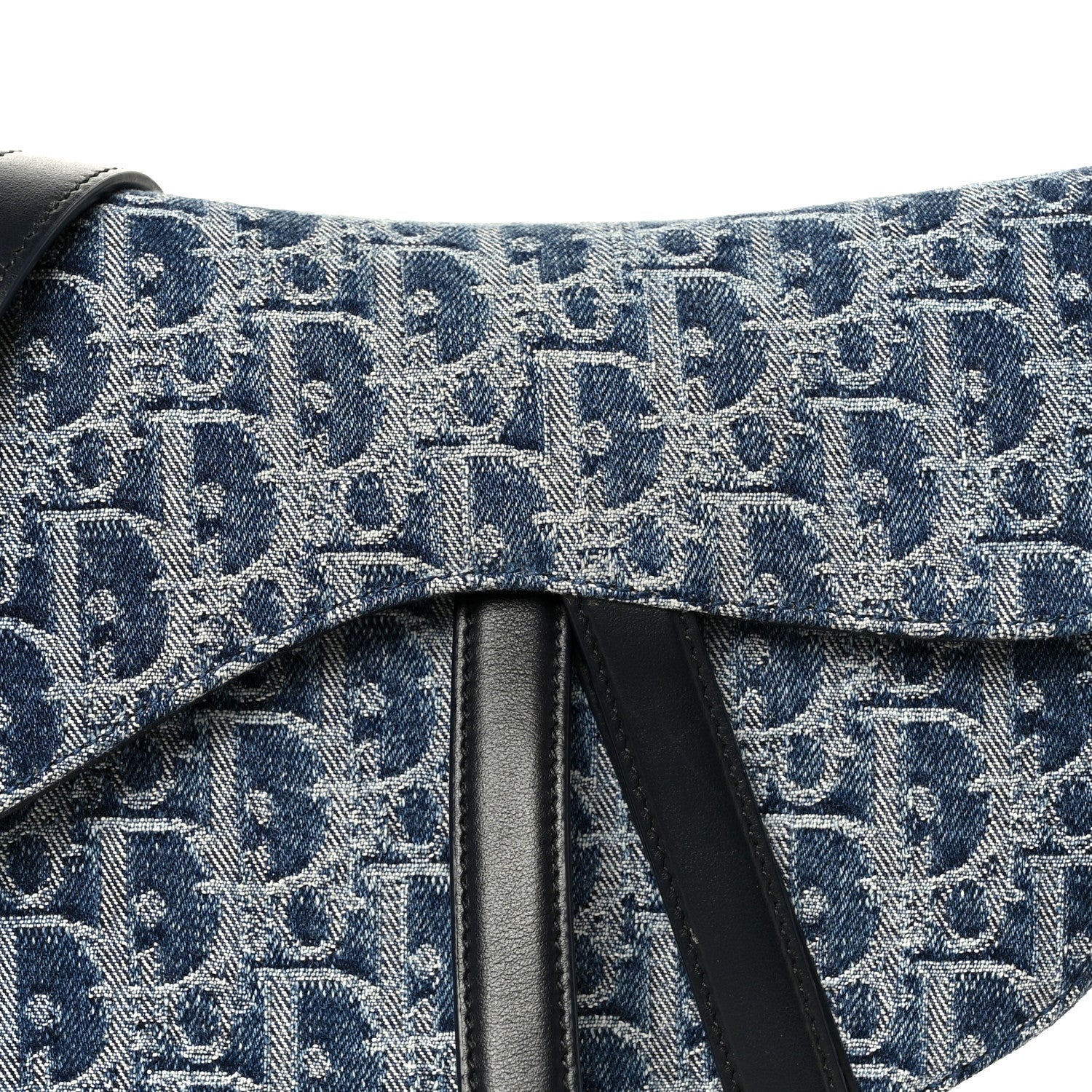 Denim Oblique Jacquard Saddle Bag With Strap Blue