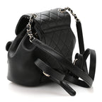 Glazed Aged Calfskin Quilted Small Duma Drawstring Backpack Black