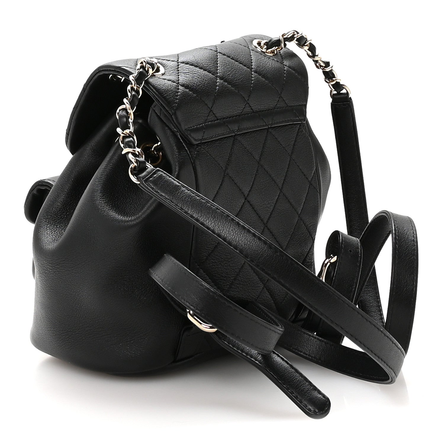 Glazed Aged Calfskin Quilted Small Duma Drawstring Backpack Black