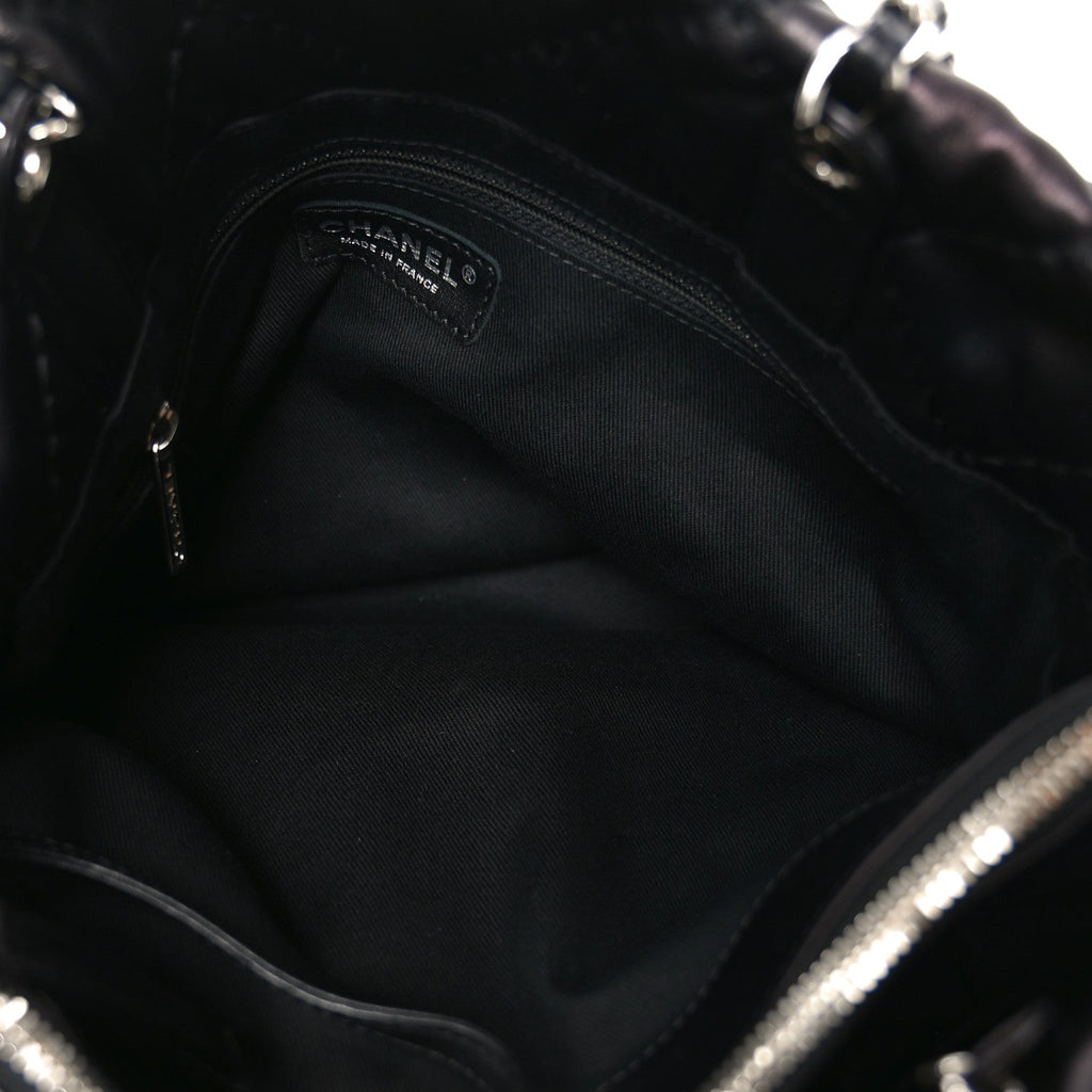 Calfskin Contrast Stitch Tote Black