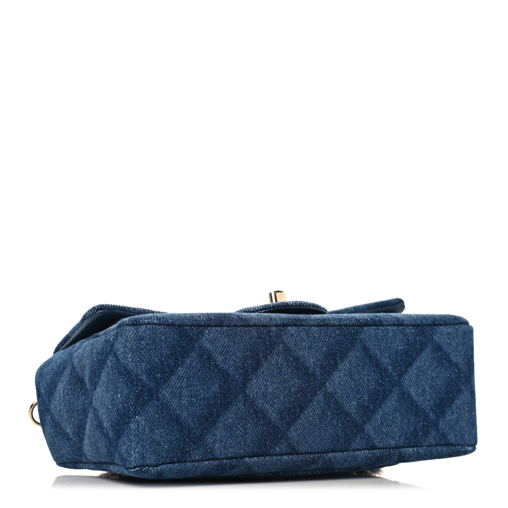 Printed Denim Quilted Mini Rectangular Flap Dark Blue