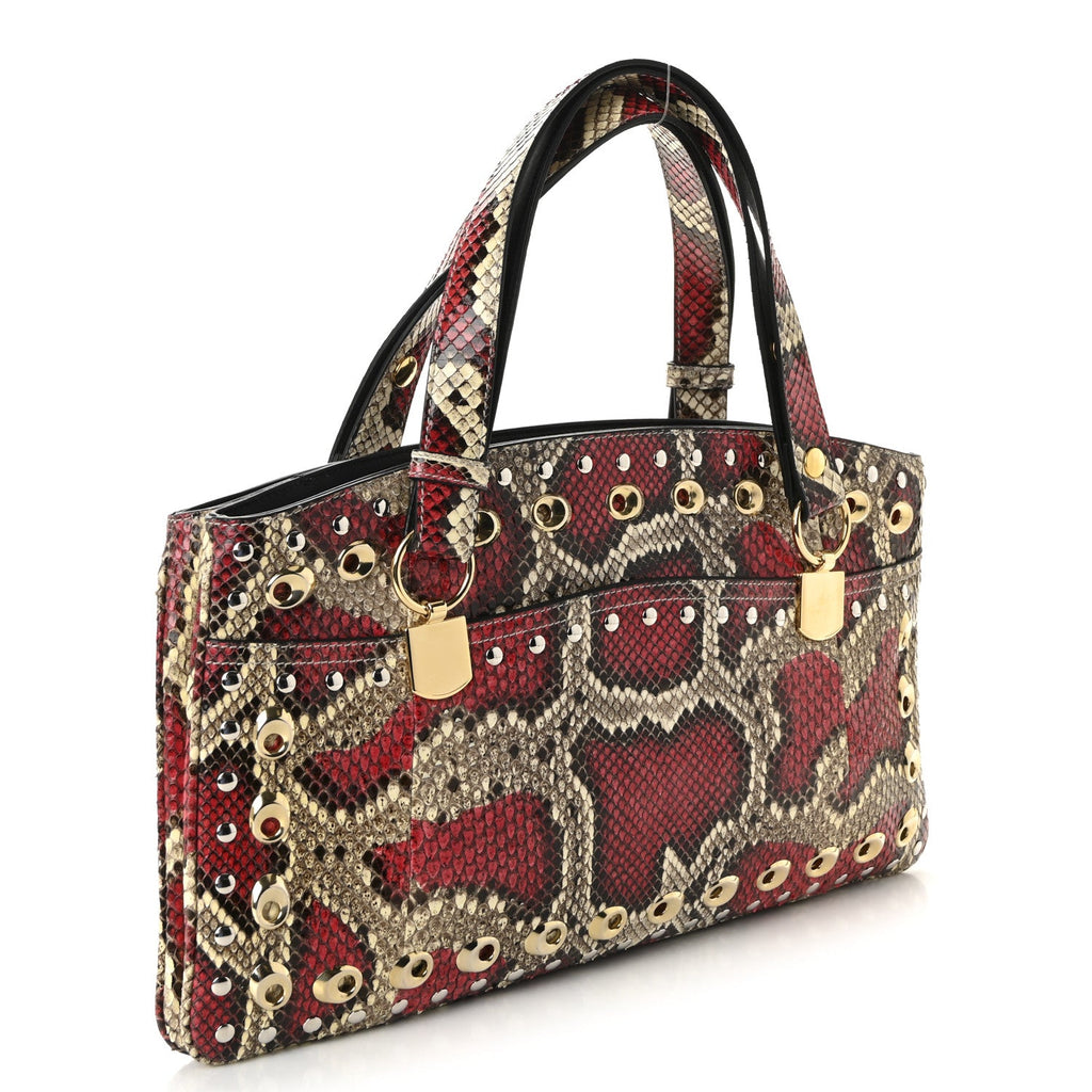 Snakeskin Large Arli Top Handle Bag Pink Beige