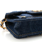 Denim Quilted Double You Card Holder On Chain Blue