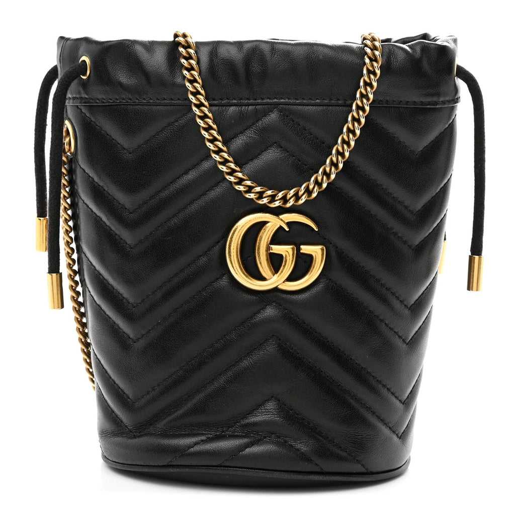 Calfskin Matelasse Mini GG Marmont 2.0 Bucket Bag Black