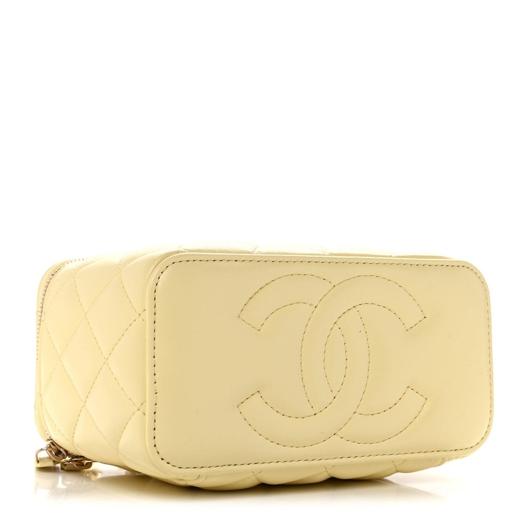 Lambskin Quilted Small Vanity Case With Chain Light Yellow