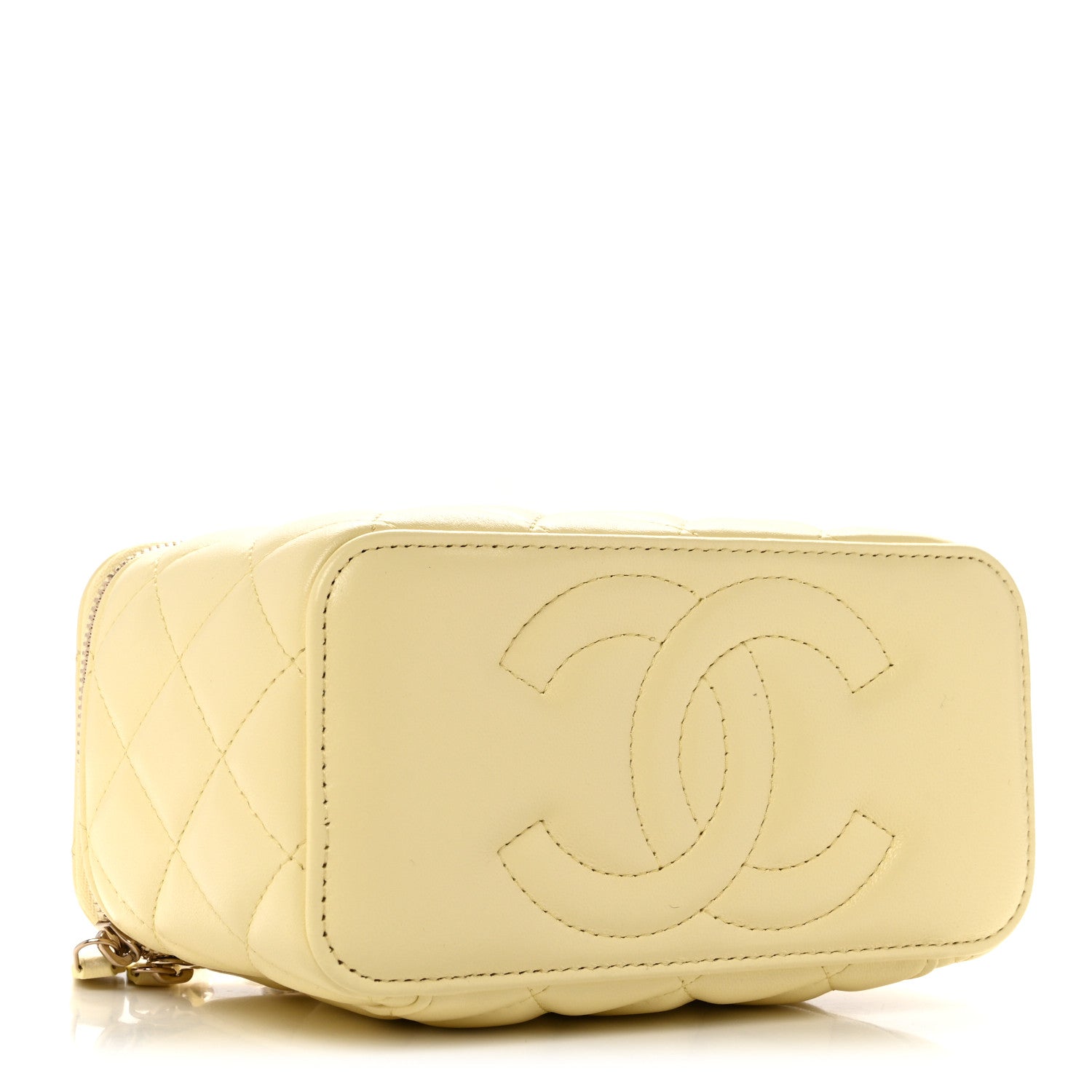 Lambskin Quilted Small Vanity Case With Chain Light Yellow