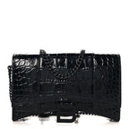 Shiny Calfskin Monochrome Crocodile Embossed Hourglass Chain Bag Black