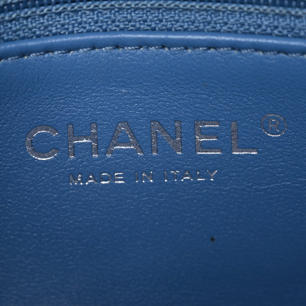 Denim Quilted Camellia Sweetheart Mini Flap Blue