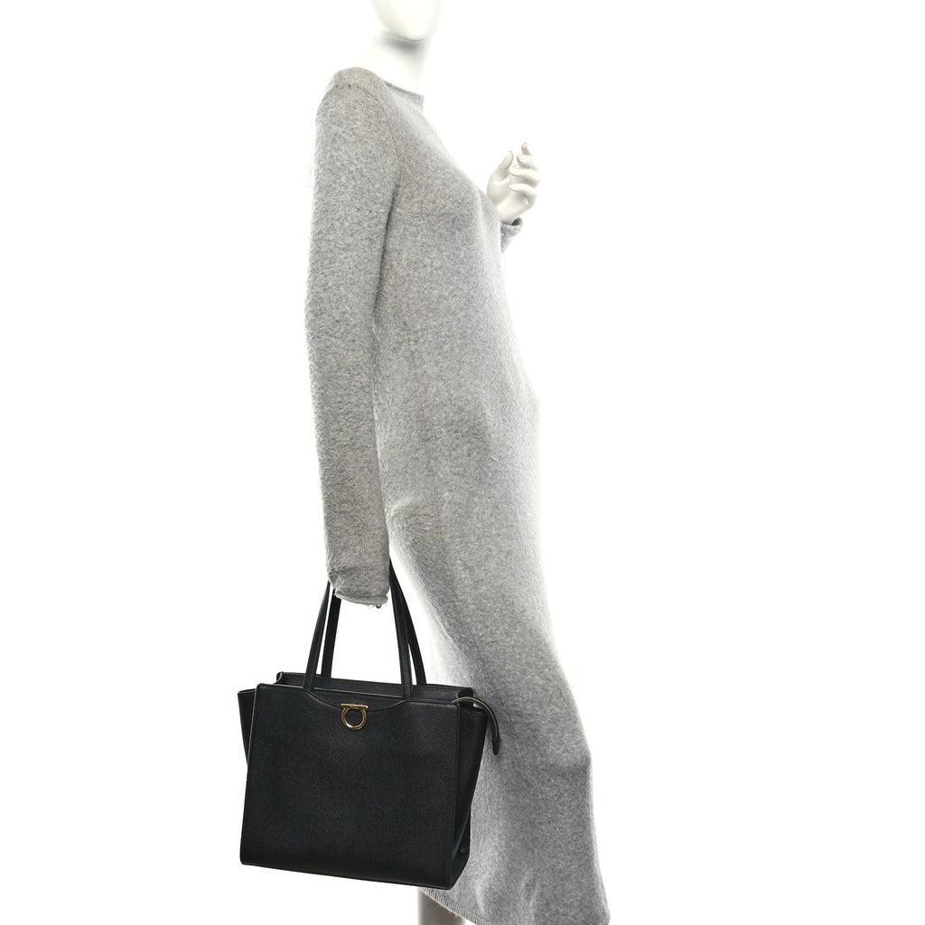 Grainy Calfskin Gemini Tote Black