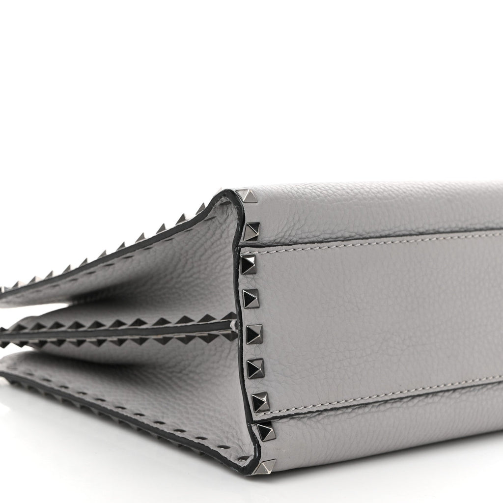 Grained Calfskin Medium Rockstud Double Handle Horizontal Tote Pastel Grey