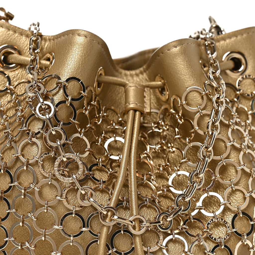 Metallic Calfskin Mesh Long Chain Bucket Bag Gold