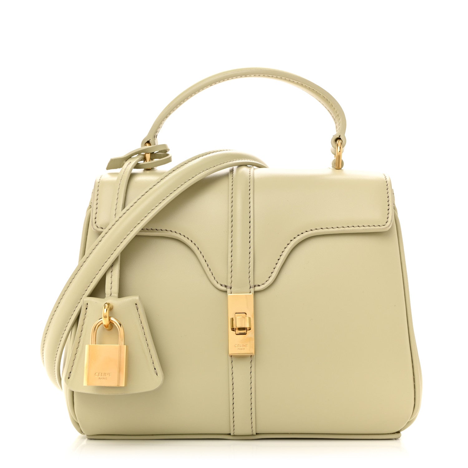 Satinated Calfskin Mini 16 Top Handle Bag Almond Green