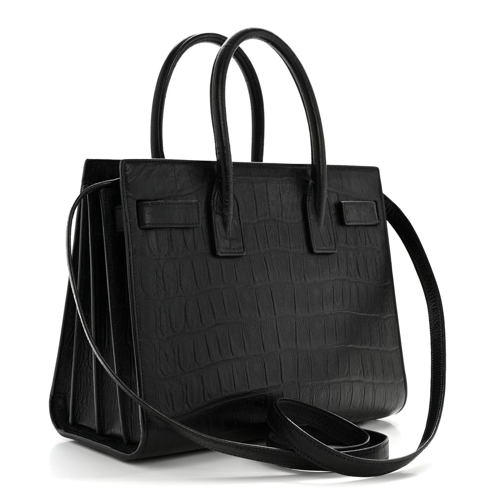 Calfskin Crocodile Embossed Baby Sac De Jour Black
