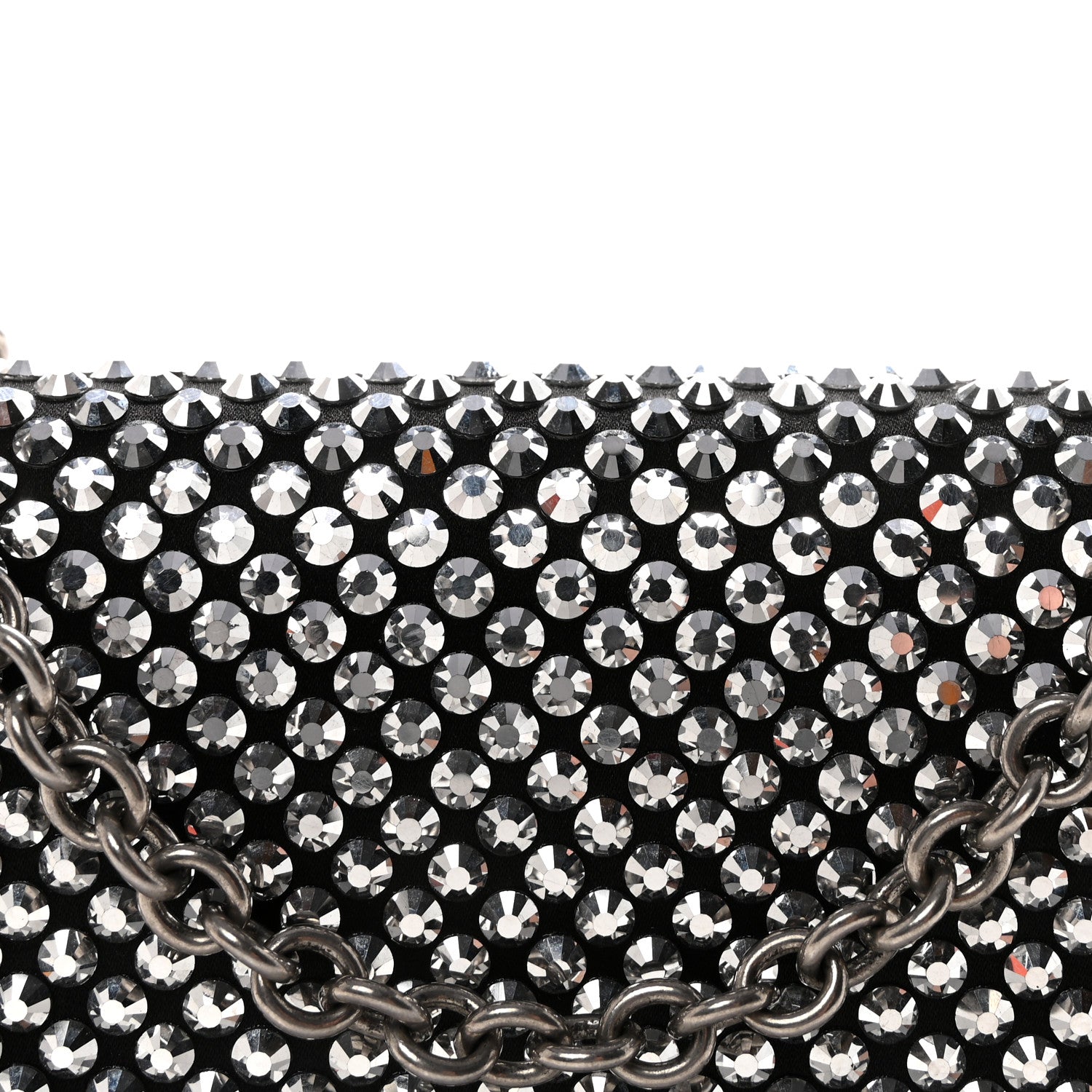 Satin Crystal Metal Triangle Logo Mini Crossbody Bag Cristal