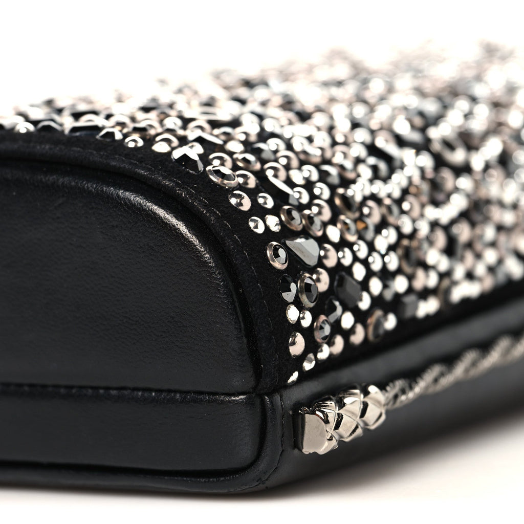 Crystal Calfskin Minaudiere Clutch Black