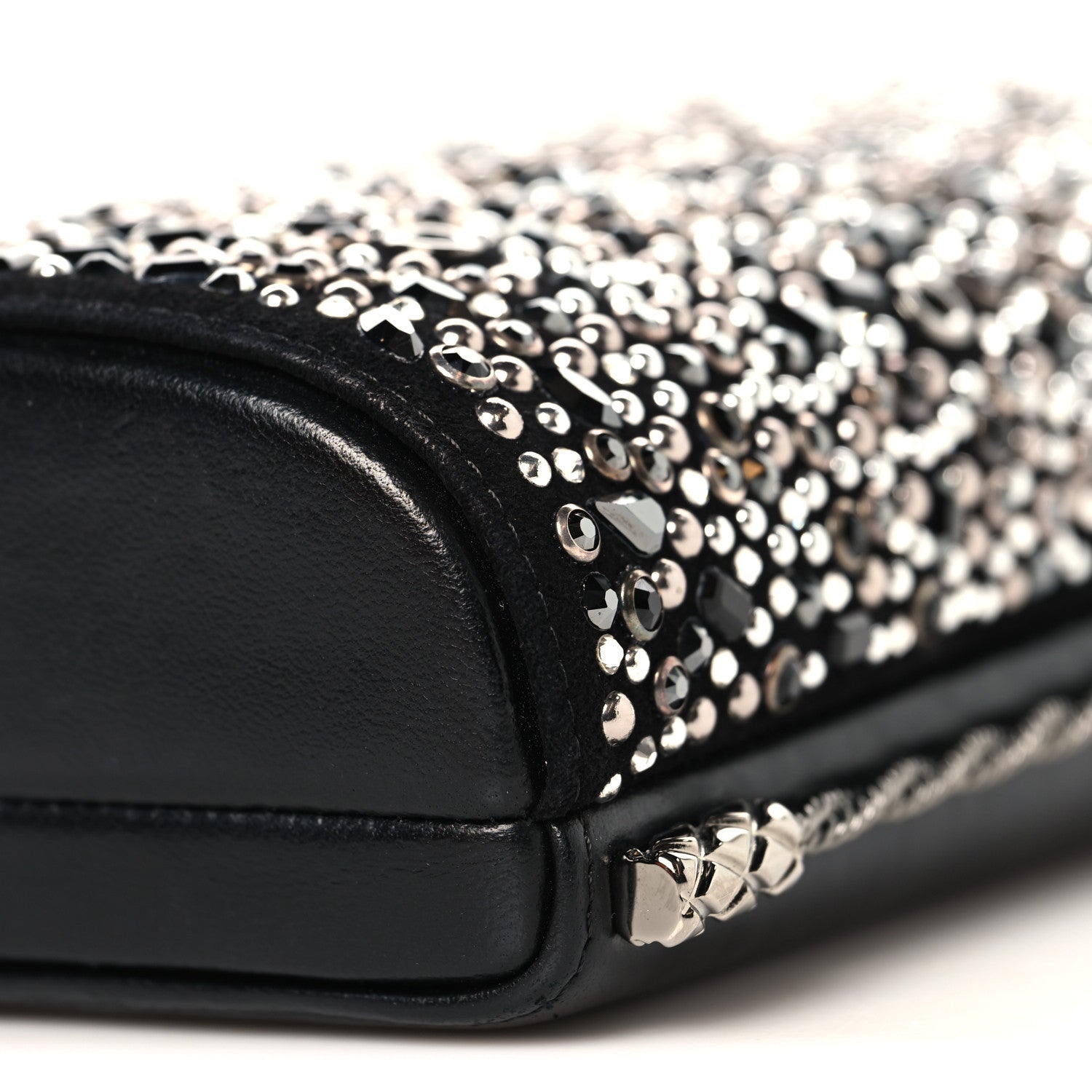 Crystal Calfskin Minaudiere Clutch Black