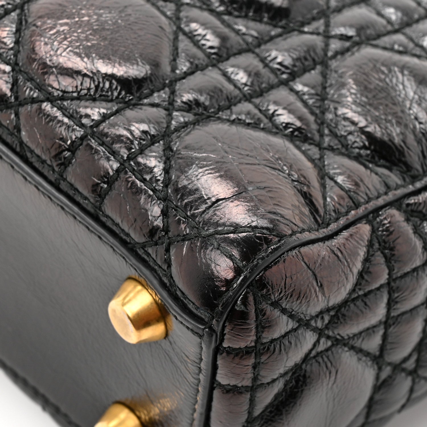 Crinkled Patent Cannage Small Lucky Badges My Lady Dior Black