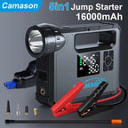 5-in-1 Portable Car Jump Starter with Air Compressor, Flashlight, Power Bank, and Battery Booster