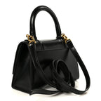 Shiny Box Calfskin Hourglass Top Handle Bag XS Black