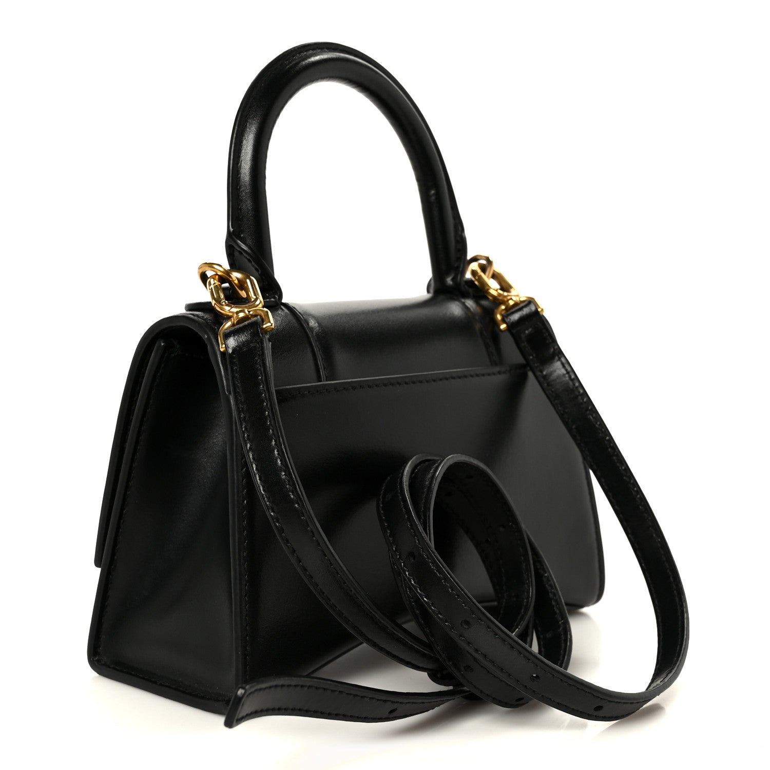 Shiny Box Calfskin Hourglass Top Handle Bag XS Black