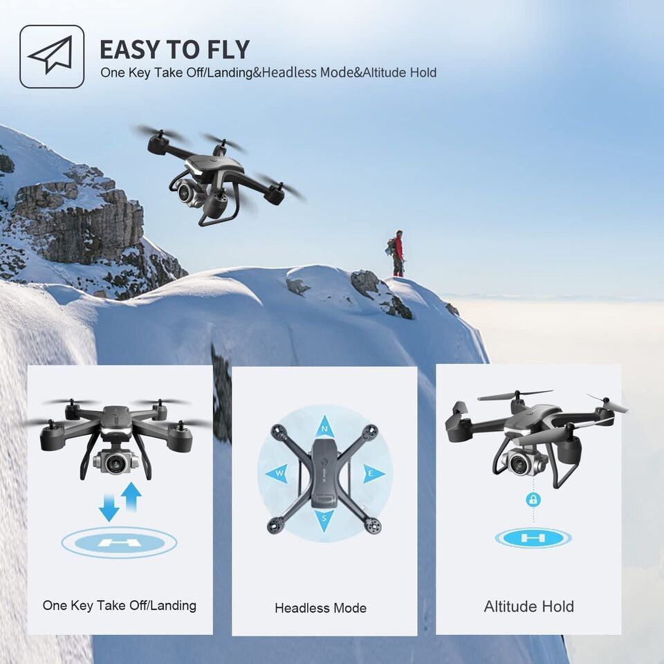 4DRC V14 RC Drone WIFI FPV 4K HD Wide Angle Dual Camera Quadcopter Portable With Bag ,3 Batteries Drone For Beginner,Headless Mode,Gesture Photo - 3 Batteries