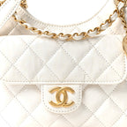 Shiny Crumpled Calfskin Quilted Small Wavy CC Hobo White