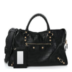 Calfskin Crocodile Embossed Giant 12 Gold Hardware City Black